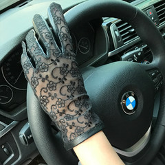 Ladies leather gloves, spring and winter, short sheepskin, fashionable thin paragraph, lace drive, sunscreen gloves, touch screen special price Classic black (flat mouth style)