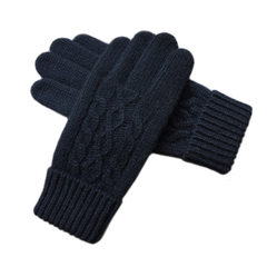 Romantic winter women's pure wool gloves, thickening, warmth, twist, knitted wool, touch screen gloves, B32 black.