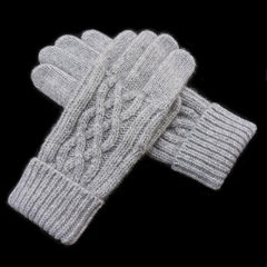 Romantic winter women's pure wool gloves, thickening, warmth, twist, knitted wool, touch screen gloves, B33 gray.
