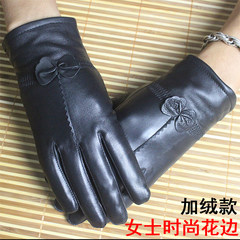 Leather gloves riding men thin drive outdoor plus velvet lady Haining warm sheep skin single leather gloves Ladies fashion lace (suede)