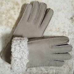 Gloves, winter women thicken, warm sheep, fur, gloves, leather, wool, hand, bike, ski gloves Hand sewn grey Khaki