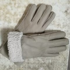 Gloves, winter women thicken, warm sheep, fur, gloves, leather, wool, hand, bike, ski gloves Khaki grey