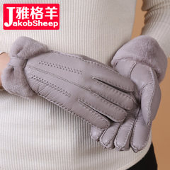 High-grade leather gloves, women's winter thickening, students, middle-aged and elderly wool, cycling, cold, skiing, thermal gloves 6208 Khaki grey