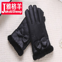 High-grade leather gloves, women's winter thickening, students, middle-aged and elderly wool, cycling, cold, skiing, thermal gloves 6203 black