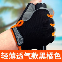 Sports gloves, men's fitness gloves, half fingers, thin women, summer outdoor mountaineering, riding, equipment training, anti-skid, breathable and black orange (genuine guarantee).
