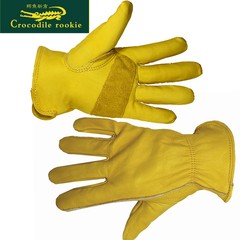 Leather motorcycle mechanic thickening stab protective work wear protective insulation welding leather gloves male summer Yellow protecting palm