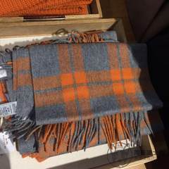 Coach, cashmere, men's wool, cashmere blended scarf, orange grid, in stock.