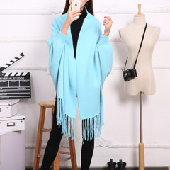 Shawls, cashmere, double sided sleeves, solid color scarves, tassels, winter and winter, wool, blend, cloak, cloak Shallow green plane