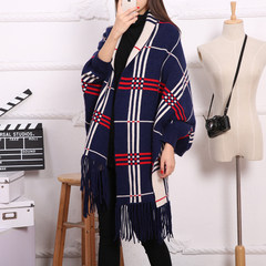 Shawls, cashmere, double sided sleeves, solid color scarves, tassels, winter and winter, wool, blend, cloak, cloak Navy square
