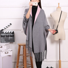 Shawls, cashmere, double sided sleeves, solid color scarves, tassels, winter and winter, wool, blend, cloak, cloak Gray plane