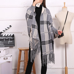 Shawls, cashmere, double sided sleeves, solid color scarves, tassels, winter and winter, wool, blend, cloak, cloak Gray grid