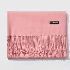 Korean winter and winter color scarves, tassels, high-end wool, cotton blended cashmere scarf, long, increase lovers' shawl Pink Leather