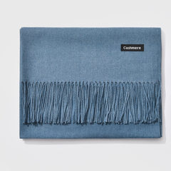 Korean winter and winter color scarves, tassels, high-end wool, cotton blended cashmere scarf, long, increase lovers' shawl Cowboy blue