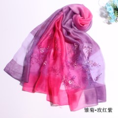 Silk embroidered wool blended embroidered scarves warm and breathed lengthened scarves, thin shawls, cashmere shawls, Daisy rose red purple