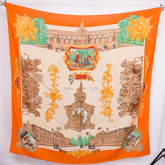Super gorgeous series of printed silk wool, cashmere blended yarn, wool velvet scarf, scarf, shawl, female Sun Temple, orange
