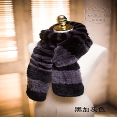 Special offer package post winter long paragraph double warm thickening double sided lady man rabbit hair scarf knitted scarf Black and grey