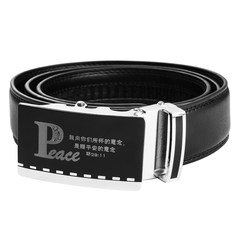 Men's belt, the main inner Scripture is automatically buckled, pure leather Gospel belt crosses with the idea of giving peace to Manelli's Christian gifts 110cm