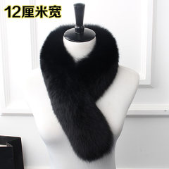 Full fur fox hair scarf collar neck fox fur collar leather fur scarf long clip, South Korea autumn winter women bag Black 12 cm wide