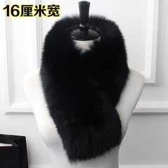 Full fur fox hair scarf collar neck fox fur collar leather fur scarf long clip, South Korea autumn winter women bag Black 16 cm wide
