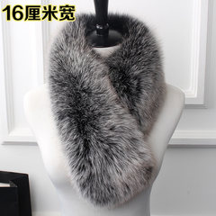 Full fur fox fur scarf, neck fox fur collar, fur scarf, long clip, Korean, autumn and winter women's bag, cream color 16 cm wide.