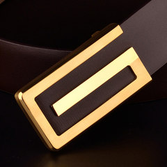 Clasp copper buckle, genuine leather belt, smooth buckle belt, male leather, pure leather, Korean style tide belt 643 Gold Buckle Black 105cm