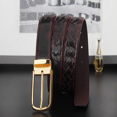 Woven belt leather leather belt buckle pin male simple men all-match hypoallergenic stainless steel buckle belt Buckle coffee ribbon 105cm