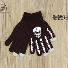 Personalized fluorescent touch screen gloves, new warm skull, luminous ghost claw gloves, men and women knitting winter and winter knitting wool XS default