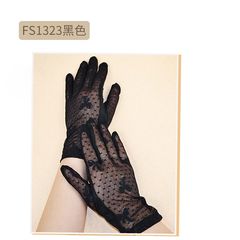 Sunscreen gloves, summer, thin, cuff, cycling, long driving, long arm, lace, anti UV sleeve, fs1323 black.
