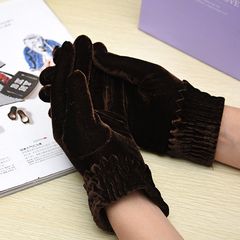 Ms. thin bike drive in autumn and winter with cashmere thickened whole finger temperament middle-aged jinsirong pure warm gloves Lotus coffee gloves