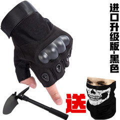 Tactical gloves, half finger, special war gloves, all refers to army fans outdoor anti cut shooting training gloves, O upgraded version of black (gift engineer shovel scarf).