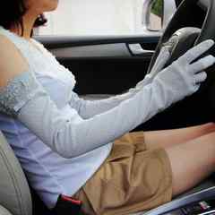 布塔夏季女士手臂套袖全指长款手套夏天开车纯棉袖套遮阳薄款 9033-灰色
