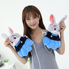 Winter thickening plus cashmere cartoon gloves, cute girls, animals, rabbits, claws, warm, Korean cotton refers to all fingers Rabbit