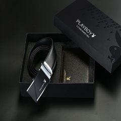 Playboy belt, wallet, gift set, young man, cowhide wallet, leather belt, birthday gift, boyfriend Oblique parallel bars