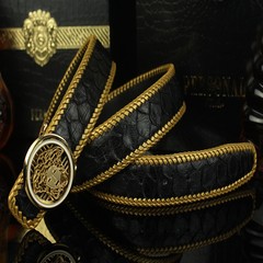 Classic snakeskin belt buckle imported Python luxury men's business casual leather belt anti allergy Gold buckle + Phnom Penh black 105cm
