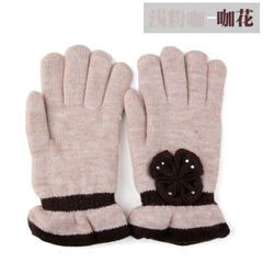 MIT Taiwan Double thick winter cold resistant gloves, ladies' fashionable wool knitted five finger gloves, light pink coffee gloves.