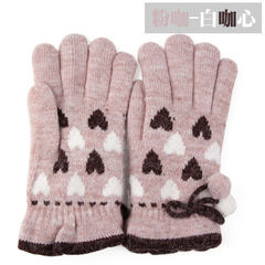MIT Taiwan Double thick winter cold proof warm gloves lady fashion wool knitted five finger glove powder coffee white heart gloves