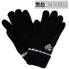 MIT Taiwan Double thick winter cold proof warm gloves, fashionable wool knitted gloves, black gloves, flax and grey flanges.