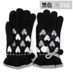 MIT Taiwan Double thick winter cold proof warm gloves lady fashion wool knitted five fingers glove gray white heart gloves