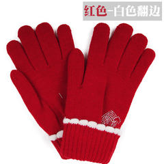 MIT Taiwan Double thick winter cold proof warm gloves, fashionable wool knitted gloves, red gloves, white flanges