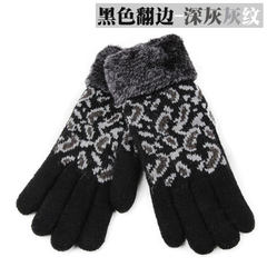 MIT Taiwan Double thick winter cold proof warm gloves lady fashion wool knitted gloves black gloves grey Leopard Print