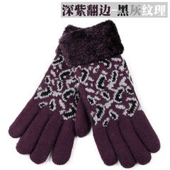 MIT Taiwan Double thick winter cold proof warm gloves lady fashion wool knitted gloves, deep purple Gloves - Grey Leopard Print