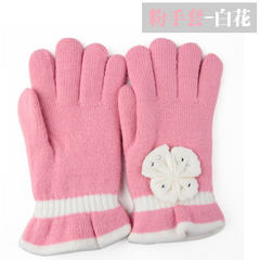 MIT Taiwan double layer thickening winter cold proof warm gloves lady fashion wool knitted gloves gloves white flower gloves