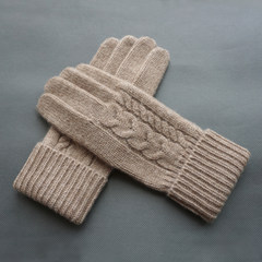 Ms. Ray Dica O, warm winter gloves, pure wool, wool, handmade flowers, gloves, short touch screen gloves Light brown