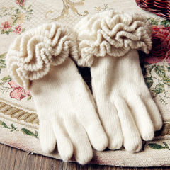 New winter snow princess hair edge Melaleuca gloves knitted wool gloves line T048 Beige