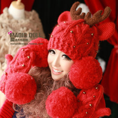 Magic doll Korea wool handmade lady Korean warm winter red mittens Nagymaros ball No ball