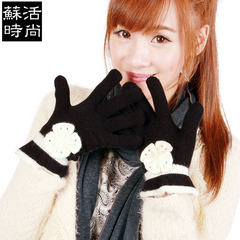 MIT Taiwan Double thick winter cold resistant gloves, ladies fashion wool knitted gloves, pink gloves, white bow