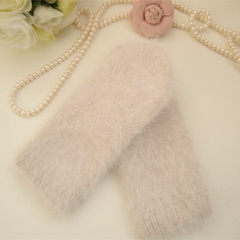 One day Angola long wool knitting wool Angora Gloves Mittens double warm gloves for ladies Apricot Beige