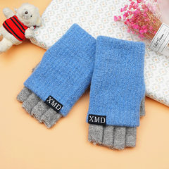 [daily special] Korean version of wool touch screen gloves, ladies winter warm and thickened imitation cashmere gloves, lovely students, half finger blue.