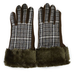 [boutique] big name imported fabrics, high-grade winter female paragraph, thickening cold, warm, cold touch screen cotton gloves Dark brown lattice