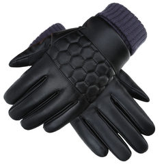 Use bike waterproof, windproof, cold skin gloves, winter direct sales, cashmere thickening, full touch screen, warm gloves, men and women pass Black (cuff leather gloves)